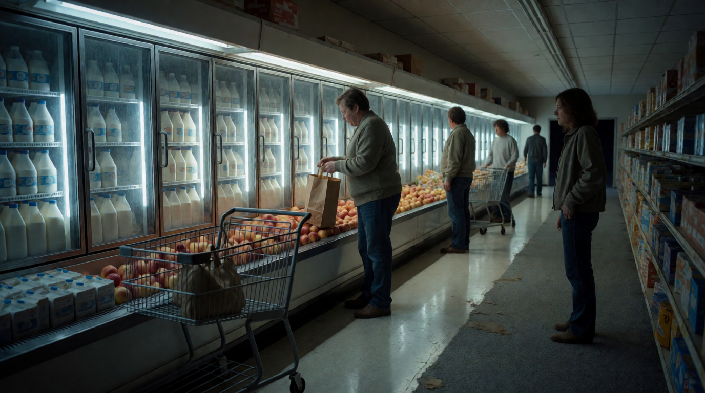 Neighbor from 3B Bagging Apples by the Milk Cooler