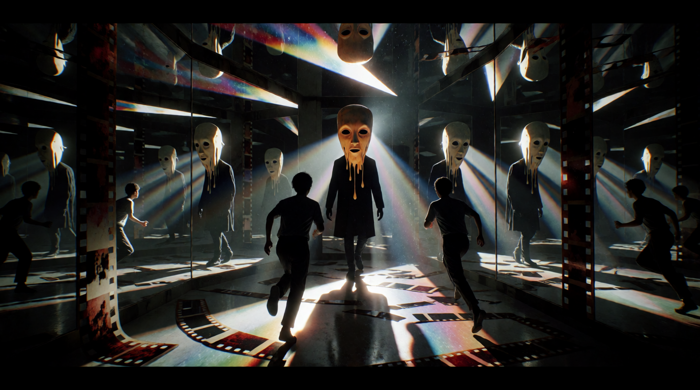Chased by Melting Masks in Endless Film Loops