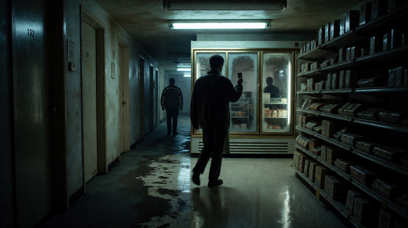 Late Grocery Shift Behind the Freezer Doors