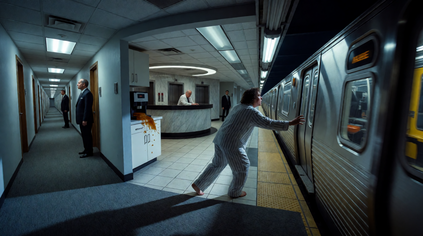 Sprint through the hallway to a subway platform