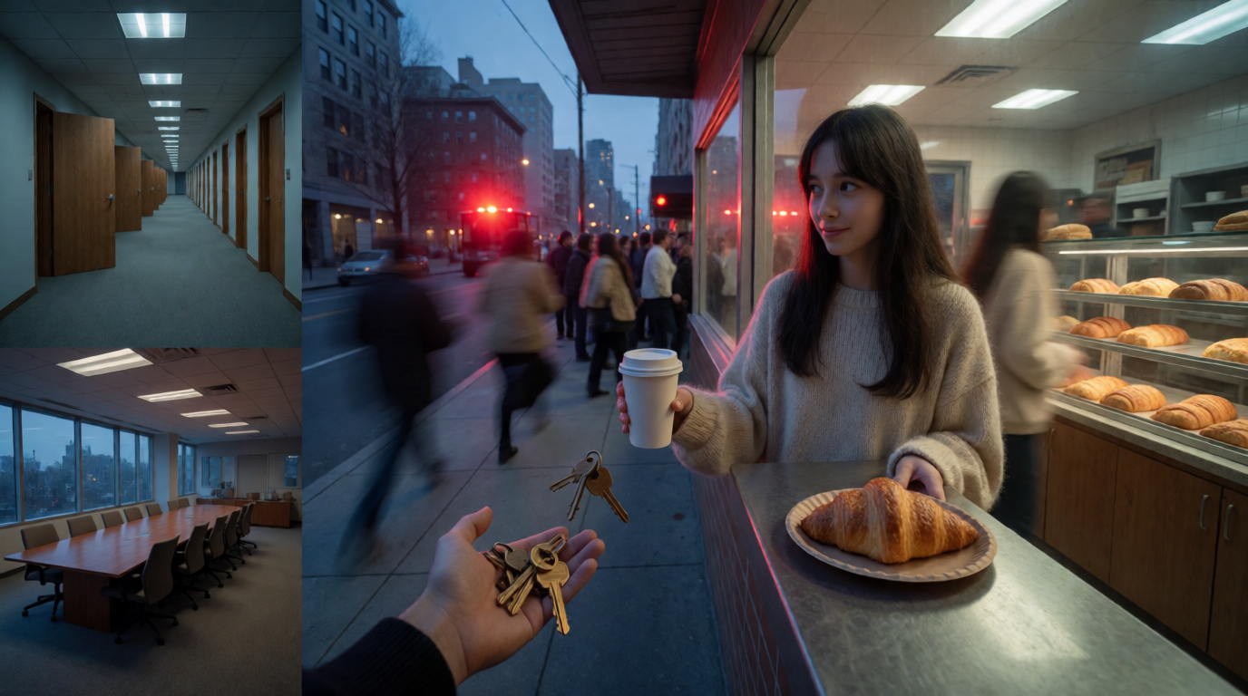 Running Through Shifting Doors to a Bakery Bus Stop