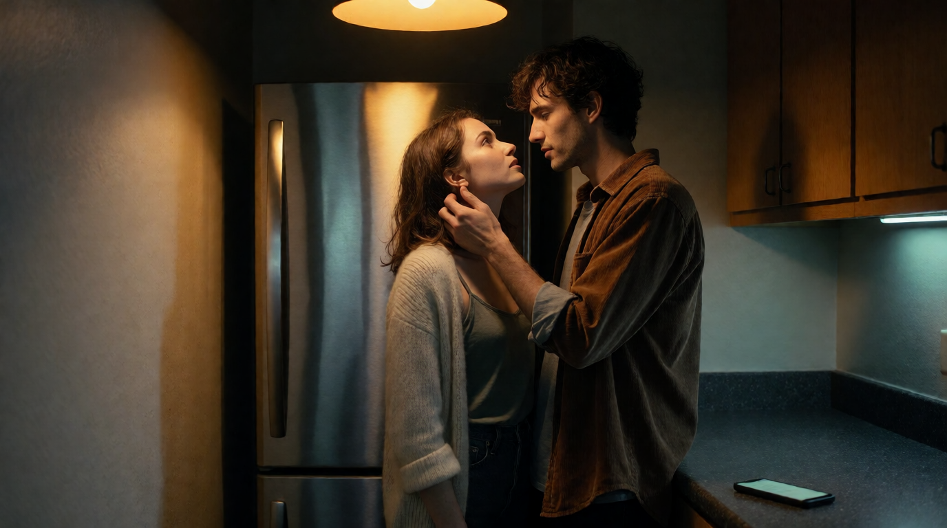 A Near Kiss by the Kitchen Fridge