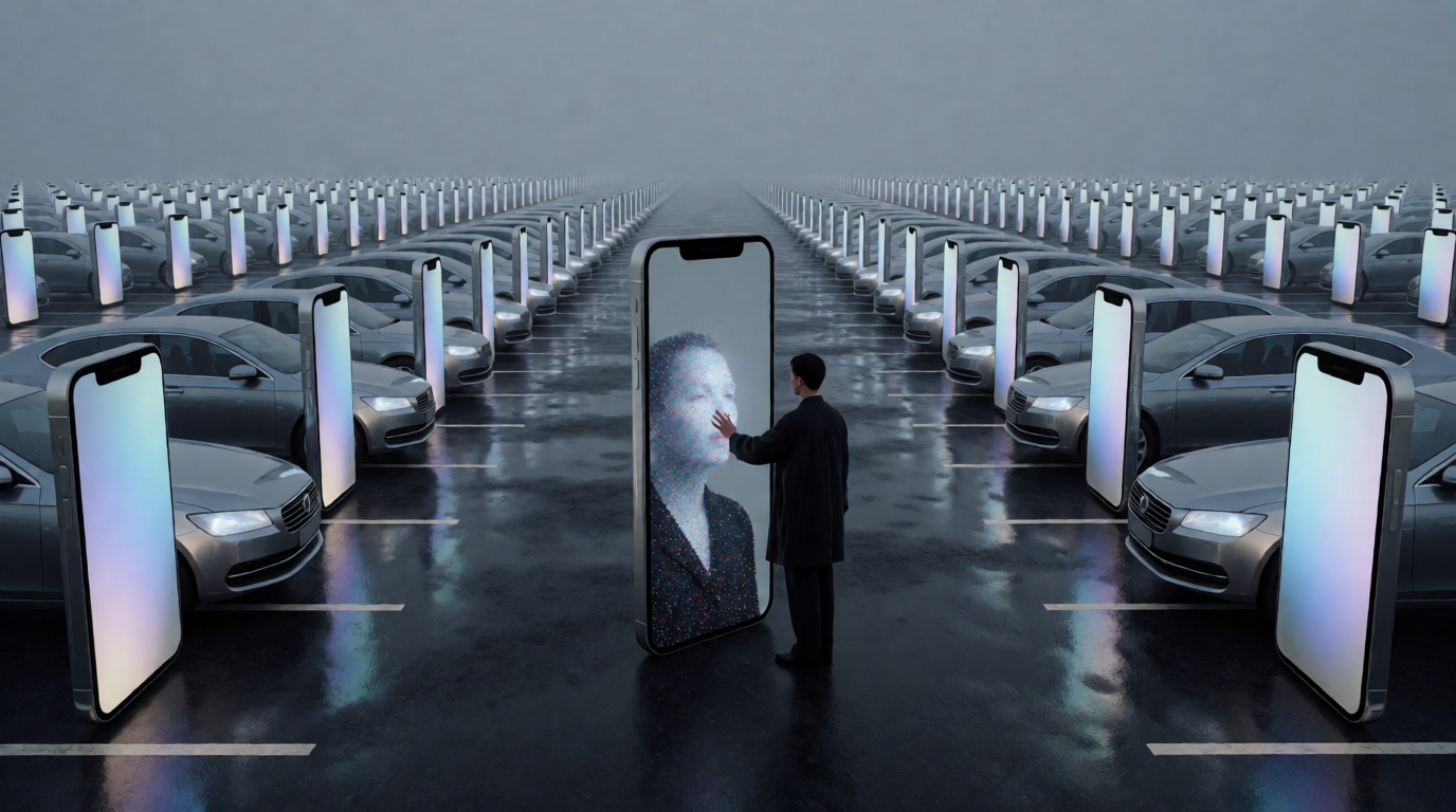 Pixelated Self in Smartphone Parking Lot
