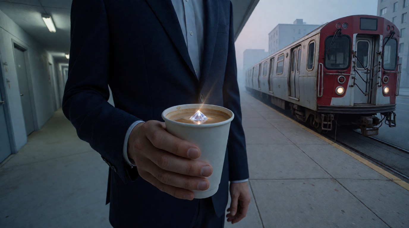 Endless Hallway, Navy Suit, and the Crystal Latte