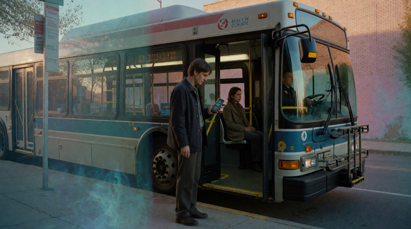 Checking the Phone for Two Dates at the Bus Stop
