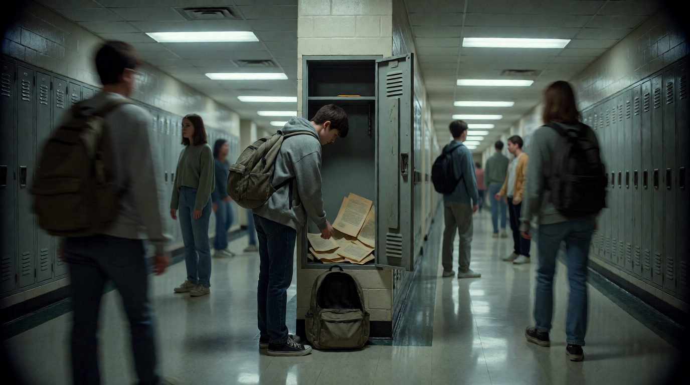 Lost in Old High School Hallway
