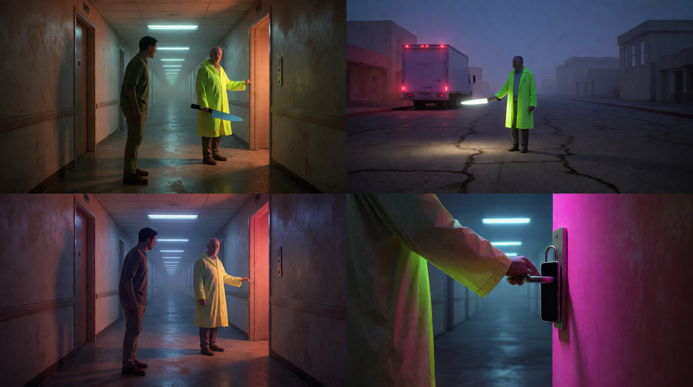 Chasing a Neon‑Green Raincoat Driver Through an Endless Hallway
