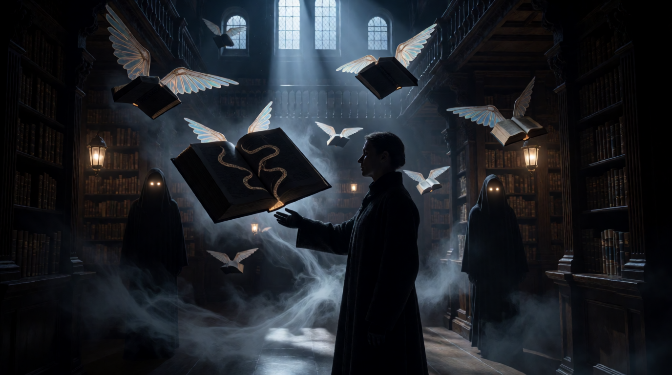 Moonlit Library of Winged Tomes