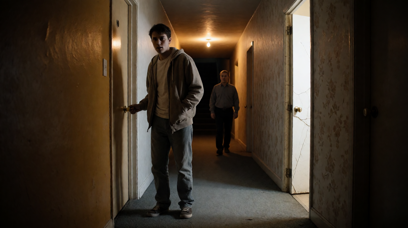 Back in the apartment, lost keys in the hallway